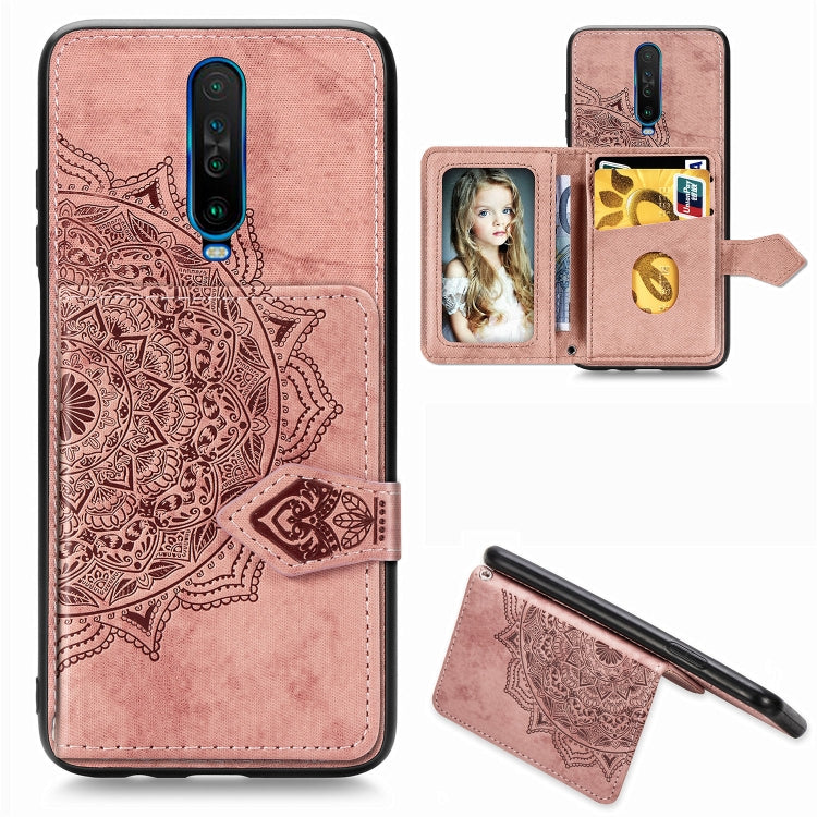 For Xiaomi Redmi K30 Mandala Embossed Magnetic Cloth PU + TPU + PC Case with Holder & Card Slots & Wallet & Photo Frame & Strap