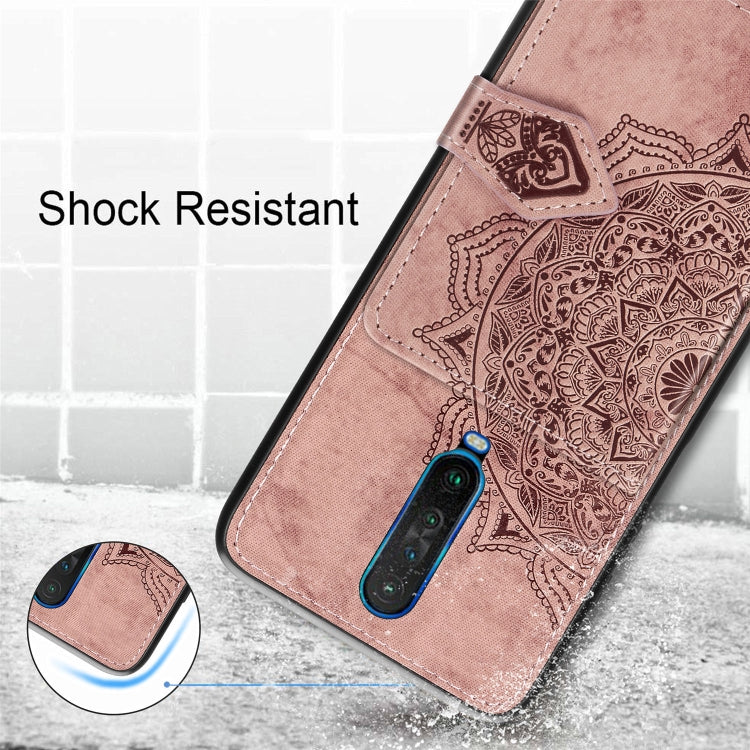 For Xiaomi Redmi K30 Mandala Embossed Magnetic Cloth PU + TPU + PC Case with Holder & Card Slots & Wallet & Photo Frame & Strap