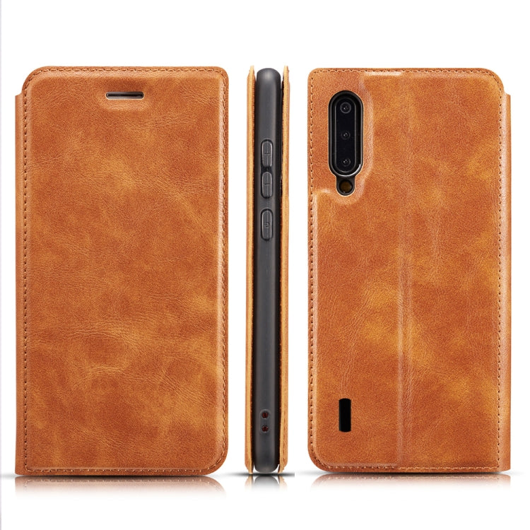 For Xiaomi Mi A3 Retro Simple Ultra-thin Magnetic Leather Case with Holder & Card Slots & Lanyard