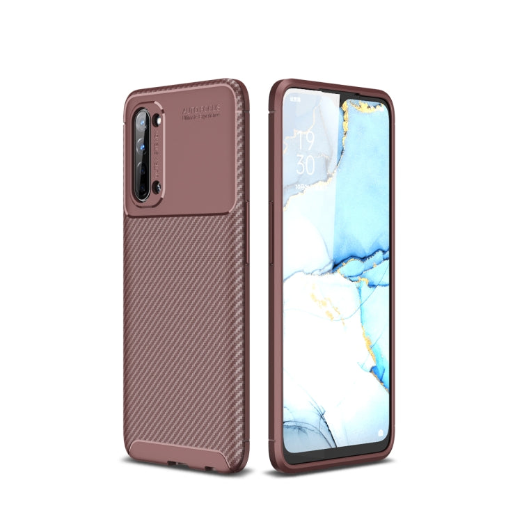 For Oppo Reno3 Carbon Fiber Texture Shockproof TPU Case(Brown)