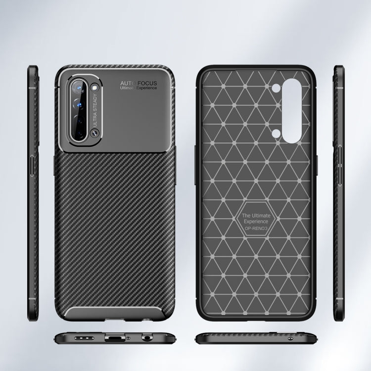 For Oppo Reno3 Carbon Fiber Texture Shockproof TPU Case(Brown)