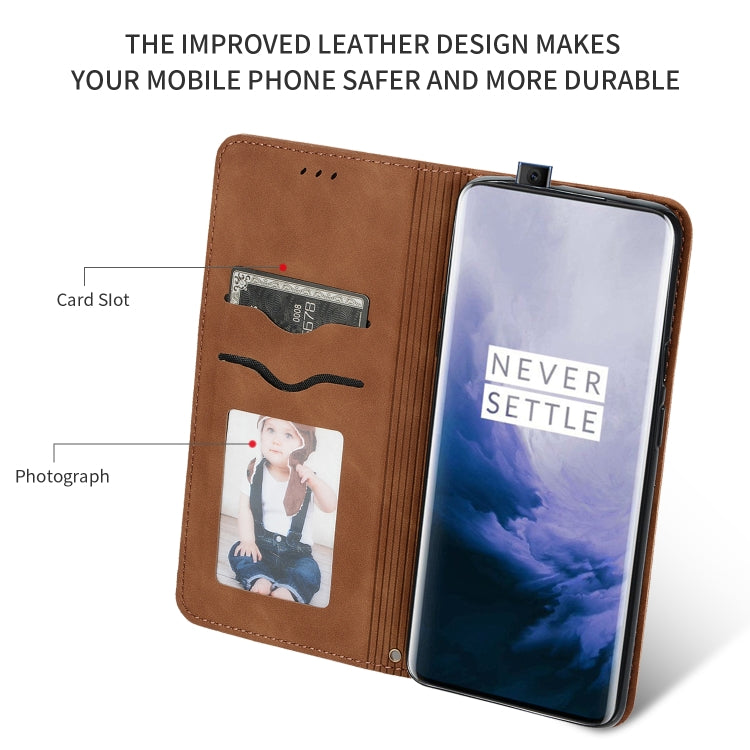 For OnePlus 7T Pro Retro Skin Feel Business Magnetic Horizontal Flip Leather Case