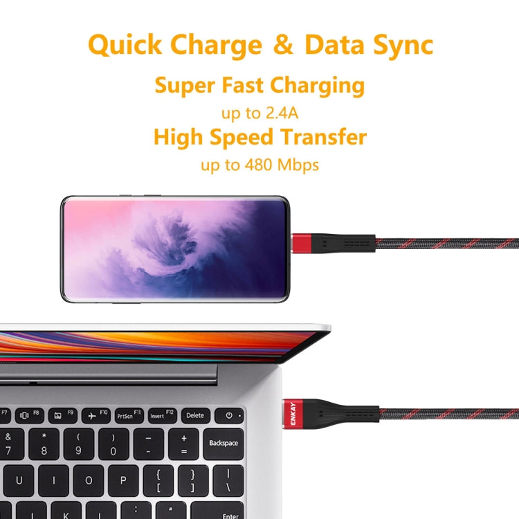 ENKAY ENK-CB101 Fishing Net Weaving USB to USB-C / Type-C Data Transfer Charging Cable