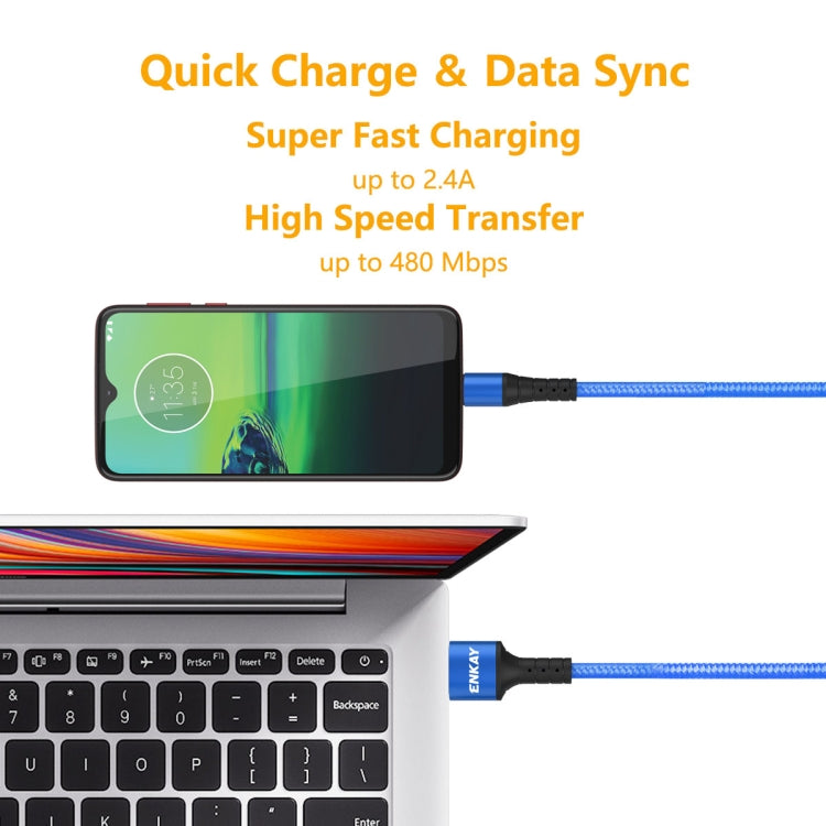 ENKAY ENK-CB302 Nylon Weaving USB to Micro USB Data Transfer Charging Cable