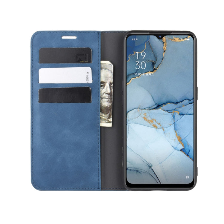 For OPPO Reno3 5G Retro-skin Business Magnetic Suction Leather Case with Holder & Card Slots & Wallet