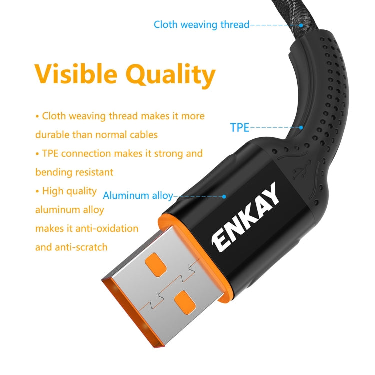 ENKAY ENK-CB103 Cloth Weaving Thread USB to USB Type-C Data Transfer Charging Cable