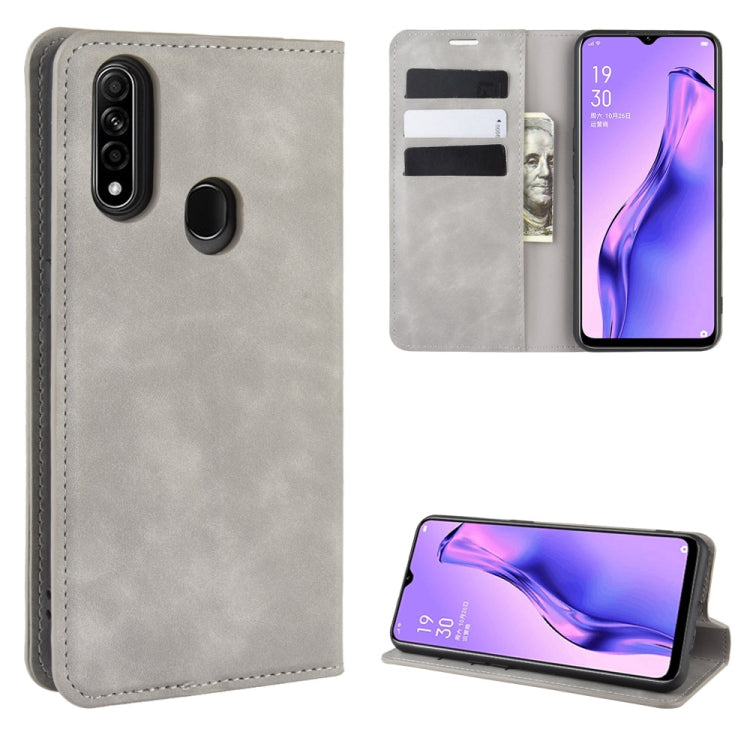 For Oppo A8 Retro-skin Business Magnetic Suction Leather Case with Holder & Card Slots & Wallet