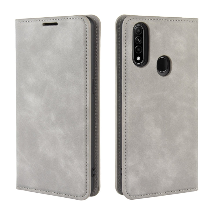 For Oppo A8 Retro-skin Business Magnetic Suction Leather Case with Holder & Card Slots & Wallet
