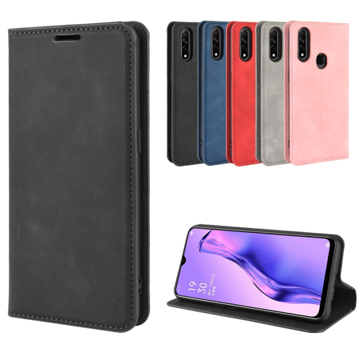 For Oppo A8 Retro-skin Business Magnetic Suction Leather Case with Holder & Card Slots & Wallet