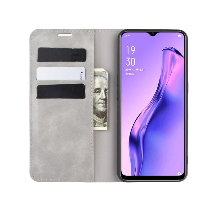For Oppo A8 Retro-skin Business Magnetic Suction Leather Case with Holder & Card Slots & Wallet