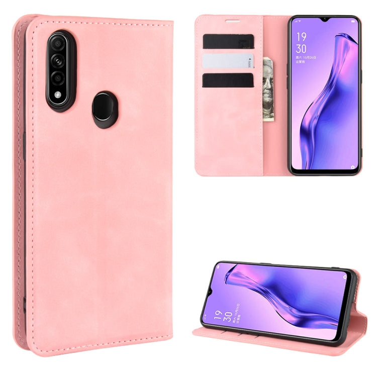 For Oppo A8 Retro-skin Business Magnetic Suction Leather Case with Holder & Card Slots & Wallet
