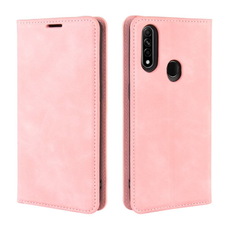 For Oppo A8 Retro-skin Business Magnetic Suction Leather Case with Holder & Card Slots & Wallet