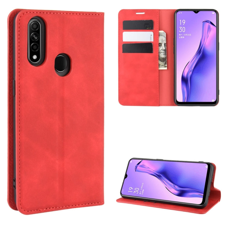 For Oppo A8 Retro-skin Business Magnetic Suction Leather Case with Holder & Card Slots & Wallet