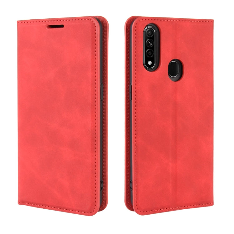 For Oppo A8 Retro-skin Business Magnetic Suction Leather Case with Holder & Card Slots & Wallet
