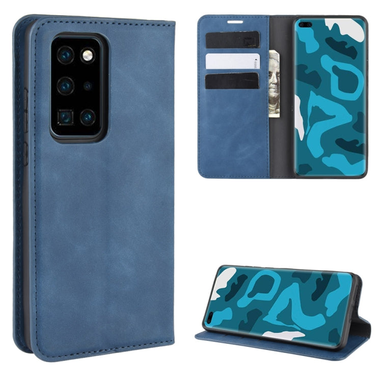For Huawei P40 Pro Retro-skin Business Magnetic Suction Leather Case with Holder & Card Slots & Wallet