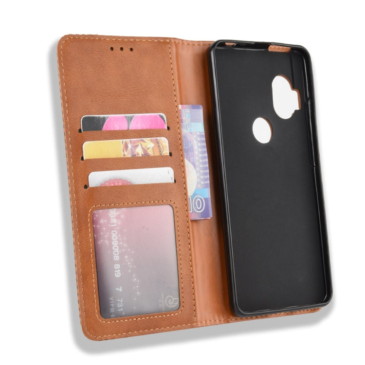 For Motorola One Hyper Magnetic Buckle Retro Crazy Horse Texture Horizontal Flip Leather Case with Holder & Card Slots & Photo Frame