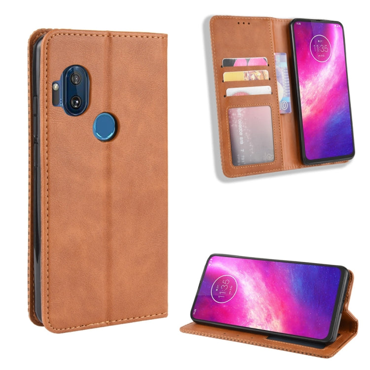 For Motorola One Hyper Magnetic Buckle Retro Crazy Horse Texture Horizontal Flip Leather Case with Holder & Card Slots & Photo Frame