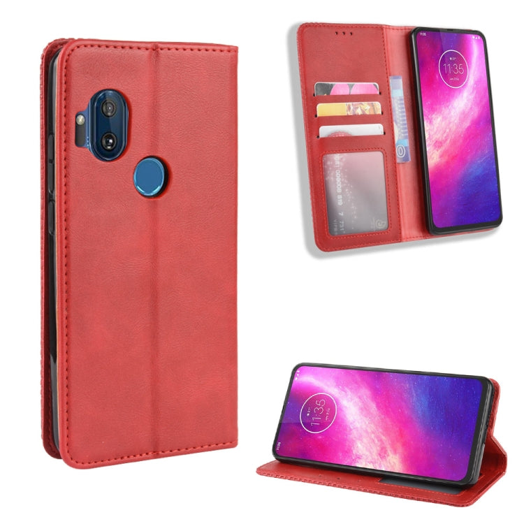 For Motorola One Hyper Magnetic Buckle Retro Crazy Horse Texture Horizontal Flip Leather Case with Holder & Card Slots & Photo Frame