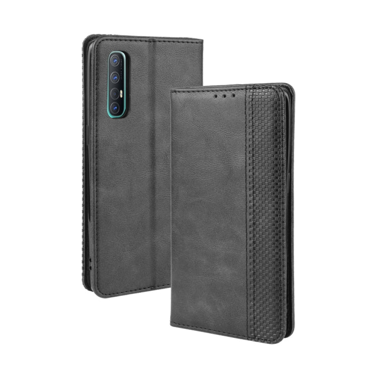 For OPPO Reno 3 Pro Magnetic Buckle Retro Crazy Horse Texture Horizontal Flip Leather Case with Holder & Card Slots & Photo Frame