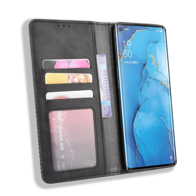 For OPPO Reno 3 Pro Magnetic Buckle Retro Crazy Horse Texture Horizontal Flip Leather Case with Holder & Card Slots & Photo Frame