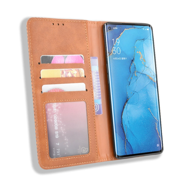 For OPPO Reno 3 Pro Magnetic Buckle Retro Crazy Horse Texture Horizontal Flip Leather Case with Holder & Card Slots & Photo Frame