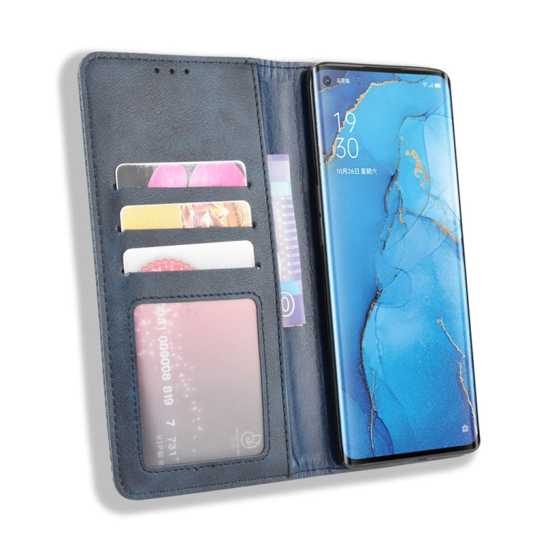 For OPPO Reno 3 Pro Magnetic Buckle Retro Crazy Horse Texture Horizontal Flip Leather Case with Holder & Card Slots & Photo Frame