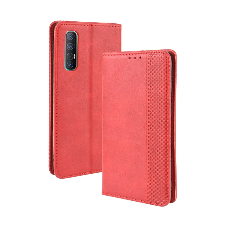 For OPPO Reno 3 Pro Magnetic Buckle Retro Crazy Horse Texture Horizontal Flip Leather Case with Holder & Card Slots & Photo Frame