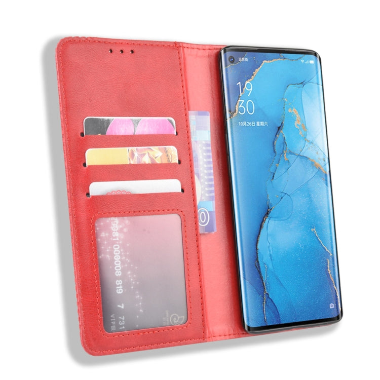 For OPPO Reno 3 Pro Magnetic Buckle Retro Crazy Horse Texture Horizontal Flip Leather Case with Holder & Card Slots & Photo Frame