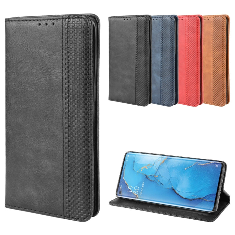 For OPPO Reno 3 Pro Magnetic Buckle Retro Crazy Horse Texture Horizontal Flip Leather Case with Holder & Card Slots & Photo Frame