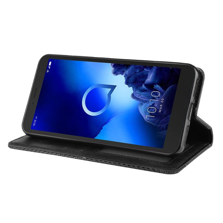 For Alcatel 1V (2019) with Fingerprint Hole Magnetic Buckle Retro Crazy Horse Texture Horizontal Flip Leather Case with Holder & Card Slots & Photo Frame