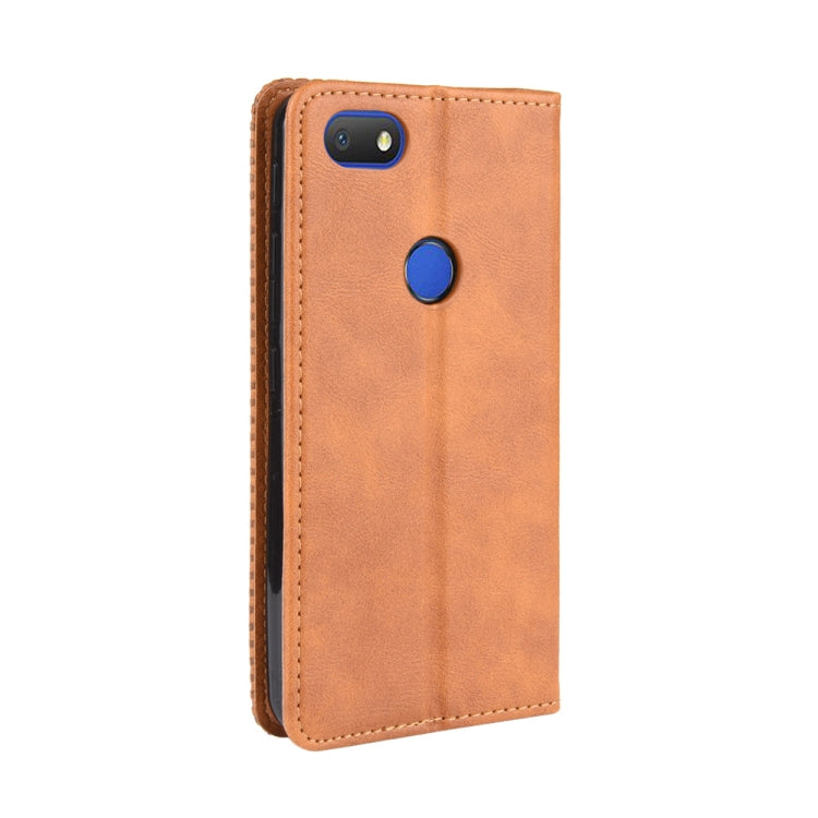 For Alcatel 1V (2019) with Fingerprint Hole Magnetic Buckle Retro Crazy Horse Texture Horizontal Flip Leather Case with Holder & Card Slots & Photo Frame