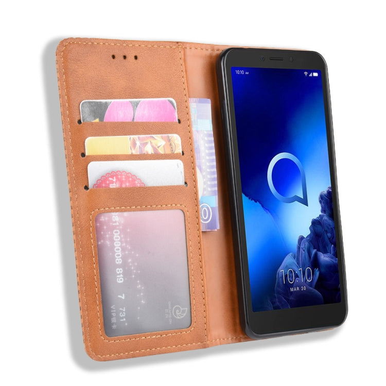 For Alcatel 1V (2019) with Fingerprint Hole Magnetic Buckle Retro Crazy Horse Texture Horizontal Flip Leather Case with Holder & Card Slots & Photo Frame