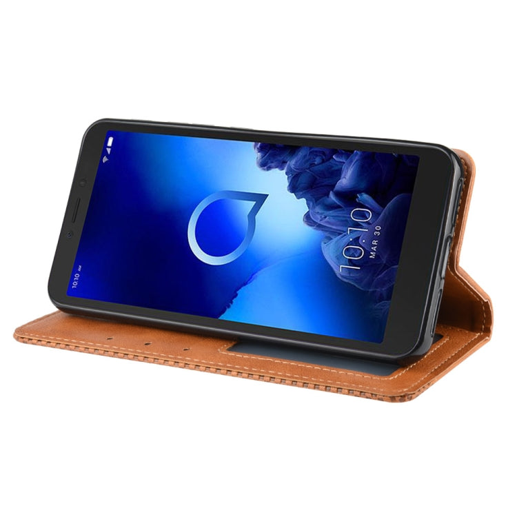 For Alcatel 1V (2019) with Fingerprint Hole Magnetic Buckle Retro Crazy Horse Texture Horizontal Flip Leather Case with Holder & Card Slots & Photo Frame