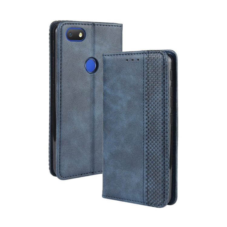 For Alcatel 1V (2019) with Fingerprint Hole Magnetic Buckle Retro Crazy Horse Texture Horizontal Flip Leather Case with Holder & Card Slots & Photo Frame
