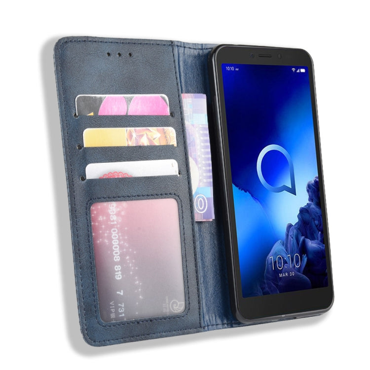 For Alcatel 1V (2019) with Fingerprint Hole Magnetic Buckle Retro Crazy Horse Texture Horizontal Flip Leather Case with Holder & Card Slots & Photo Frame