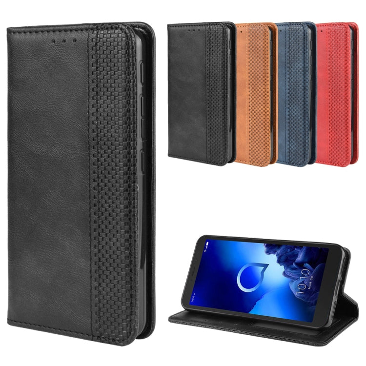 For Alcatel 1V (2019) with Fingerprint Hole Magnetic Buckle Retro Crazy Horse Texture Horizontal Flip Leather Case with Holder & Card Slots & Photo Frame