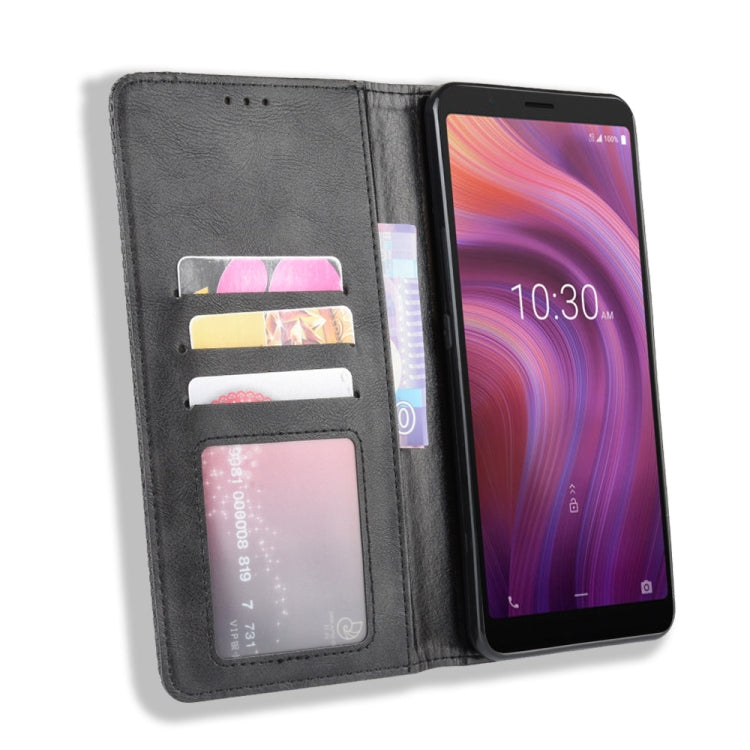 For Alcatel 3V (2019) Magnetic Buckle Retro Crazy Horse Texture Horizontal Flip Leather Case with Holder & Card Slots & Photo Frame