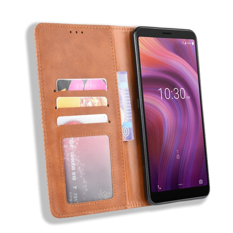 For Alcatel 3V (2019) Magnetic Buckle Retro Crazy Horse Texture Horizontal Flip Leather Case with Holder & Card Slots & Photo Frame