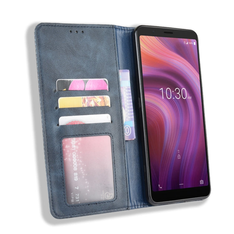 For Alcatel 3V (2019) Magnetic Buckle Retro Crazy Horse Texture Horizontal Flip Leather Case with Holder & Card Slots & Photo Frame