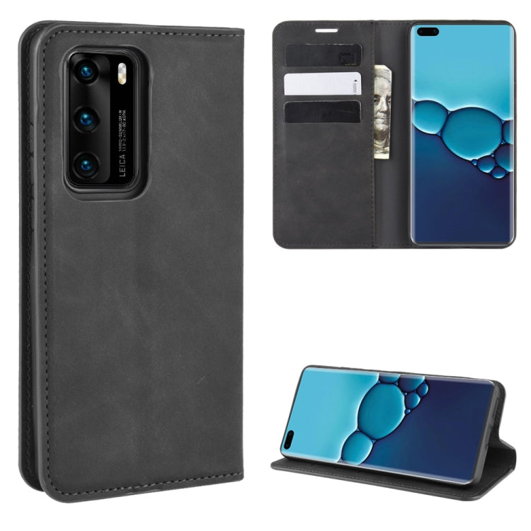 For Huawei P40 Retro-skin Business Magnetic Suction Leather Case with Holder & Card Slots & Wallet