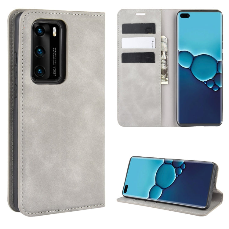 For Huawei P40 Retro-skin Business Magnetic Suction Leather Case with Holder & Card Slots & Wallet