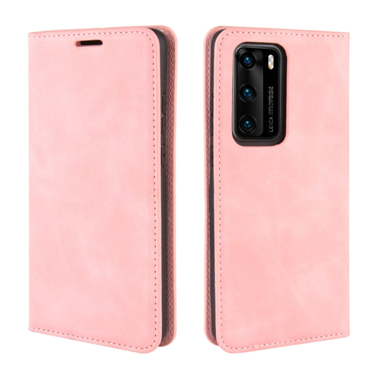 For Huawei P40 Retro-skin Business Magnetic Suction Leather Case with Holder & Card Slots & Wallet