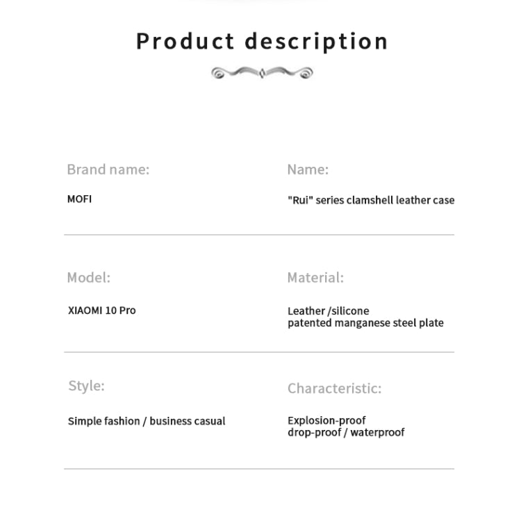 For Xiaomi Mi 10 Pro MOFI Rui Series Classical Leather Embedded Steel Plate All-inclusive Horizontal Flip PU Leather Case