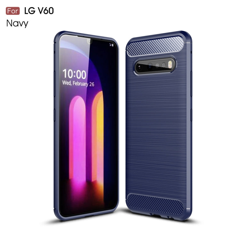 For LG V60 ThinQ Brushed Texture Carbon Fiber Shockproof TPU Case(Navy Blue)
