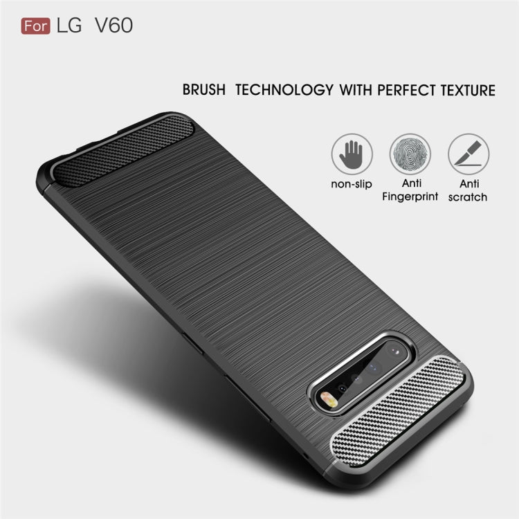 For LG V60 ThinQ Brushed Texture Carbon Fiber Shockproof TPU Case(Navy Blue)