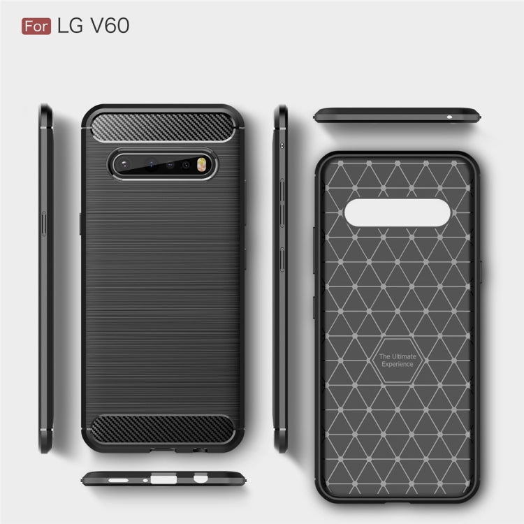 For LG V60 ThinQ Brushed Texture Carbon Fiber Shockproof TPU Case(Navy Blue)