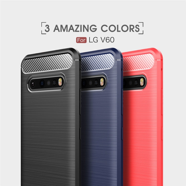 For LG V60 ThinQ Brushed Texture Carbon Fiber Shockproof TPU Case(Navy Blue)