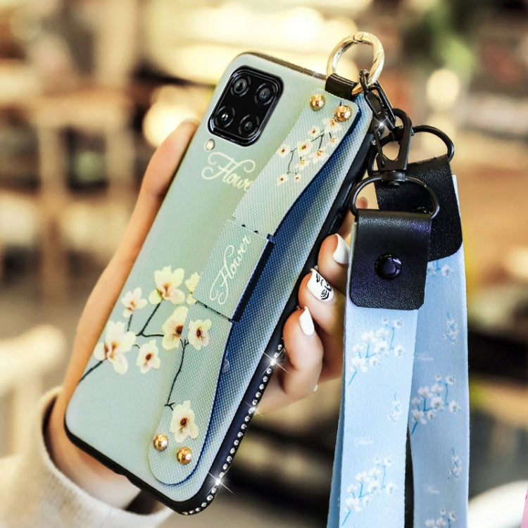 For Huawei Nova 6 SE Floral Cloth Pattern Shockproof TPU Case with Holder & Wrist Strap & Neck Lanyard