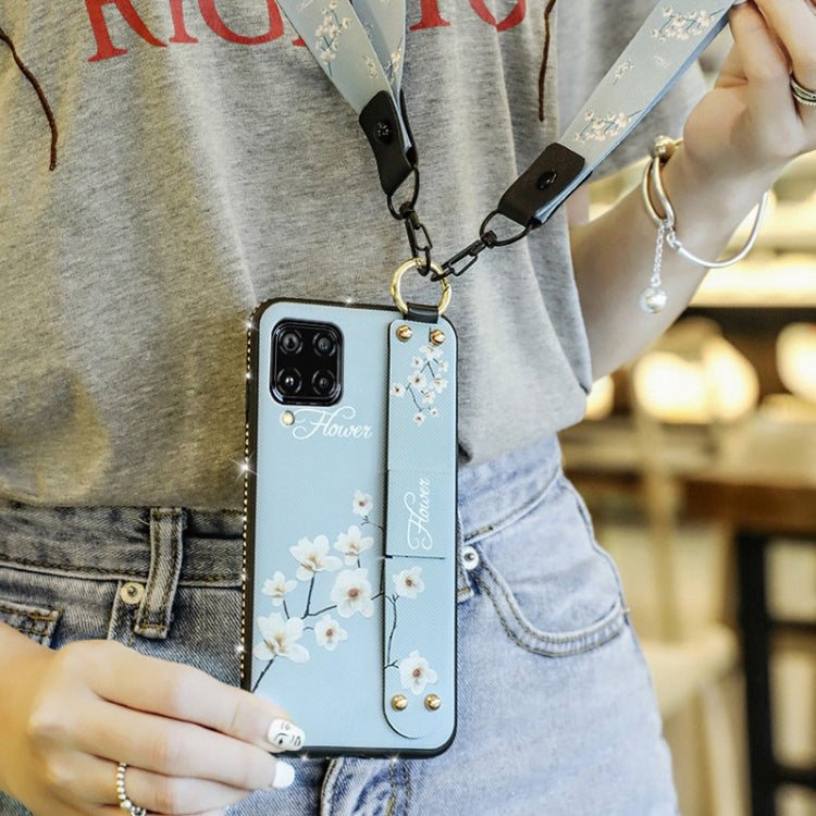 For Huawei Nova 6 SE Floral Cloth Pattern Shockproof TPU Case with Holder & Wrist Strap & Neck Lanyard
