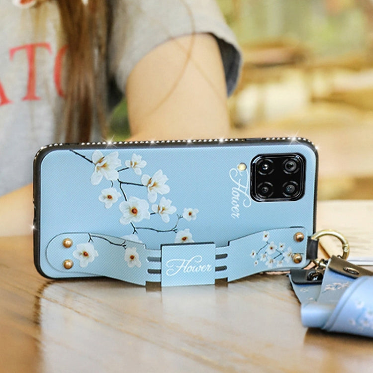 For Huawei Nova 6 SE Floral Cloth Pattern Shockproof TPU Case with Holder & Wrist Strap & Neck Lanyard